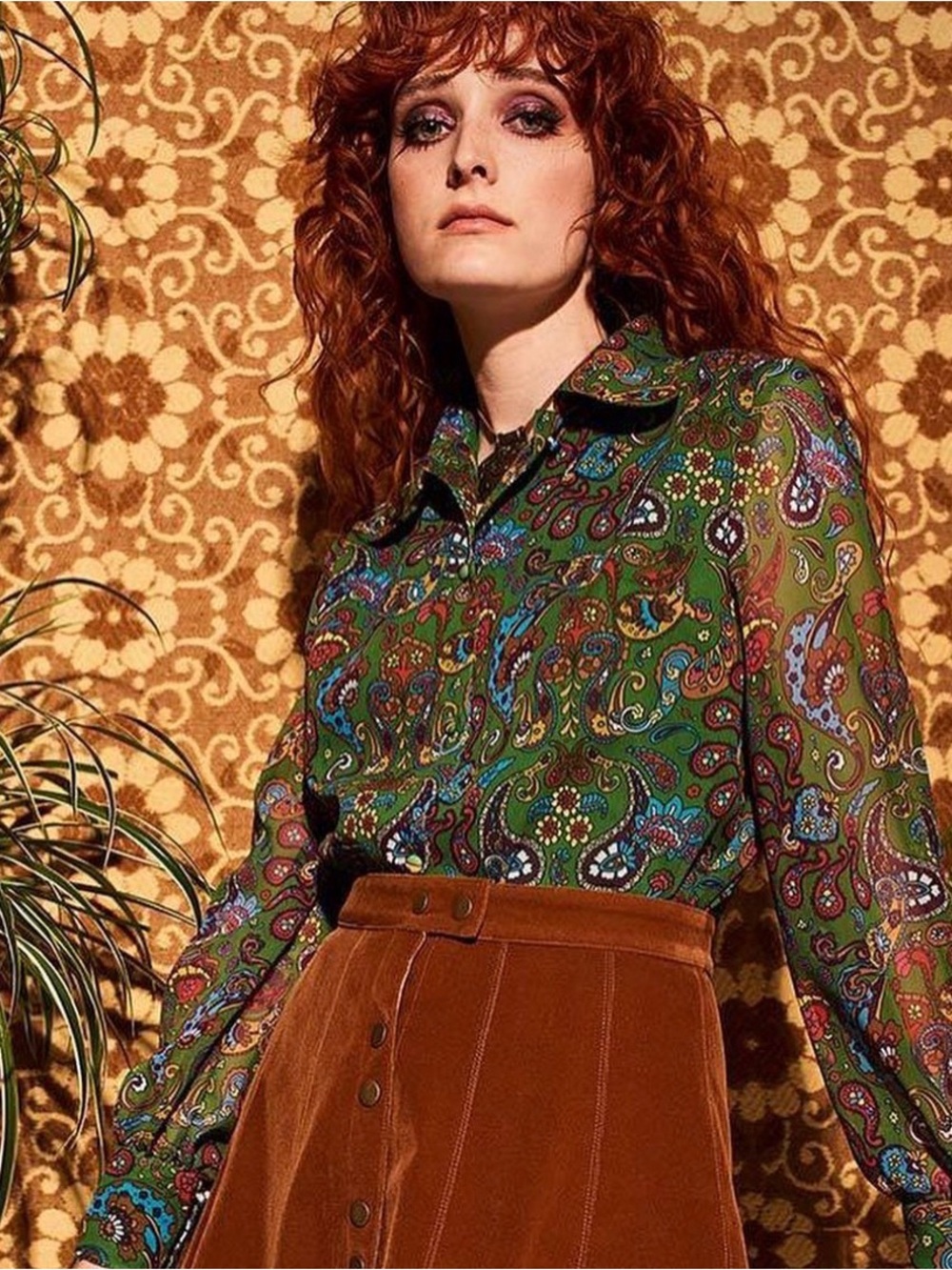 Hippie Shake-Paisley Long-Sleeve Button-Up Blouse